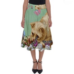 Cat And Butterflies Green Perfect Length Midi Skirt