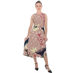 Rose Floral Doll Midi Tie-back Chiffon Dress