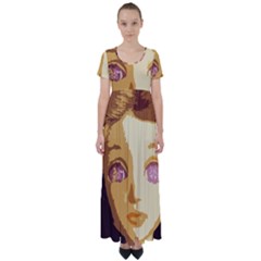 Butterfly Eyes High Waist Short Sleeve Maxi Dress