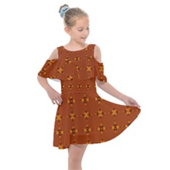 Bold  Geometric Yellow Circles Sm Kids  Shoulder Cutout Chiffon Dress