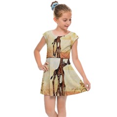 Cute Giraffe Mum With Funny Giraffe Baby Kids Cap Sleeve Dress by FantasyWorld7