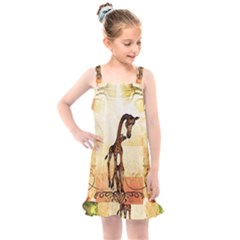 Cute Giraffe Mum With Funny Giraffe Baby Kids  Overall Dress by FantasyWorld7