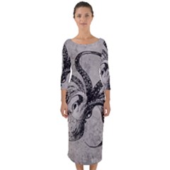 Vintage Octopus  Quarter Sleeve Midi Bodycon Dress by Valentinaart