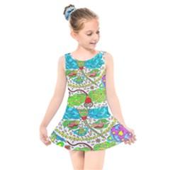 Cosmic Dragonflies Kids  Skater Dress Swimsuit by chellerayartisans