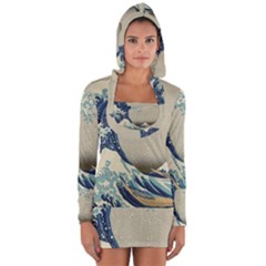 The Classic Japanese Great Wave Off Kanagawa By Hokusai Long Sleeve Hooded T-shirt by PodArtist