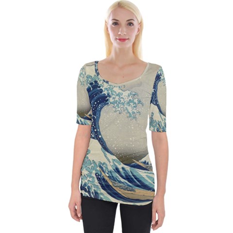 The Classic Japanese Great Wave Off Kanagawa By Hokusai Wide Neckline Tee by PodArtist