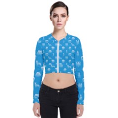 Oktoberfest Bavarian October Beer Festival Motifs In Bavarian Blue Zip Up Bomber Jacket by PodArtist