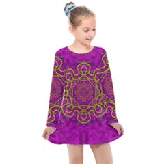 Star Of Freedom And Silent Night Kids  Long Sleeve Dress by pepitasart