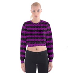 Zombie Purple And Black Halloween Nightmare Stripes  Cropped Sweatshirt by PodArtist