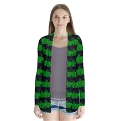 Alien Green And Black Halloween Nightmare Stripes  Drape Collar Cardigan by PodArtist