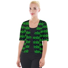 Alien Green And Black Halloween Nightmare Stripes  Cropped Button Cardigan by PodArtist