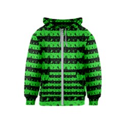 Monster Green And Black Halloween Nightmare Stripes  Kids  Zipper Hoodie by PodArtist