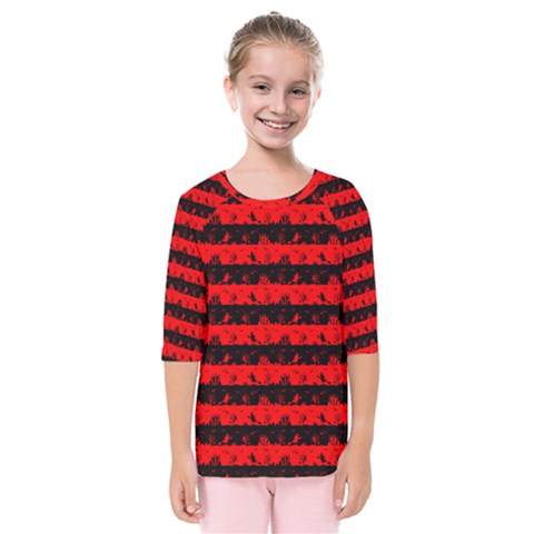 Red Devil And Black Halloween Nightmare Stripes  Kids  Quarter Sleeve Raglan Tee by PodArtist