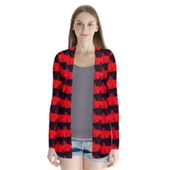 Red Devil And Black Halloween Nightmare Stripes  Drape Collar Cardigan by PodArtist