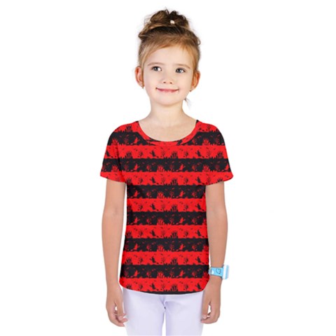 Red Devil And Black Halloween Nightmare Stripes  Kids  One Piece Tee by PodArtist