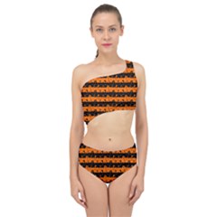 Dark Pumpkin Orange And Black Halloween Nightmare Stripes  Spliced Up Two Piece Swimsuit by PodArtist