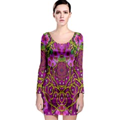 Star Of Freedom Ornate Rainfall In The Tropical Rainforest Long Sleeve Bodycon Dress by pepitasart