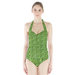 Knitted Wool Chain Green Halter Swimsuit by vintage2030