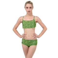 Knitted Wool Chain Green Layered Top Bikini Set