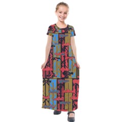 Rectangles Texture                                                  Kids  Short Sleeve Maxi Dress