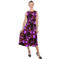 Purple Red  Roses Midi Tie-back Chiffon Dress