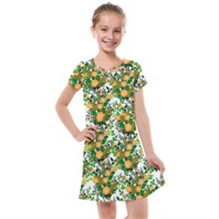 Peach Roses White Kids  Cross Web Dress