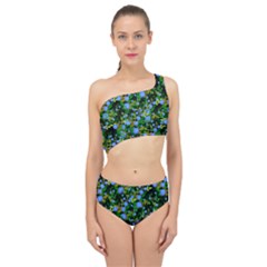 Blue Luminescent Roses Spliced Up Two Piece Swimsuit