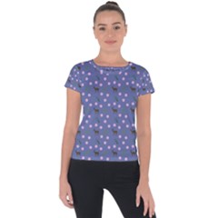 Blue Deer Pattern Short Sleeve Sports Top  by snowwhitegirl