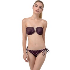 Little  Dots Maroon Twist Bandeau Bikini Set