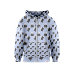 Retro Typewriter Blue Pattern Kids  Zipper Hoodie