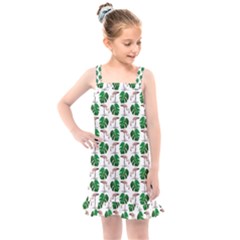 Flamingo Leaf Patttern Kids  Overall Dress