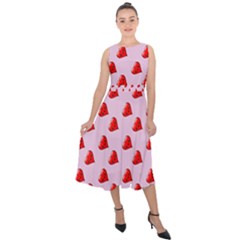 Kawai Hearts Midi Tie-back Chiffon Dress