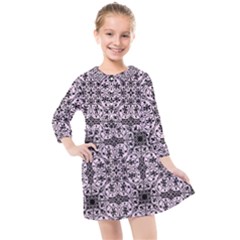 Ornamental Pink Black Kids  Quarter Sleeve Shirt Dress