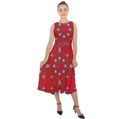 Embroidery Paisley Red Midi Tie-back Chiffon Dress