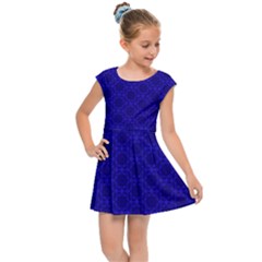 Victorian Paisley Royal Blue Pattern Kids Cap Sleeve Dress