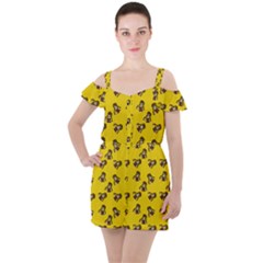 Girl With Popsicle Yello Ruffle Cut Out Chiffon Playsuit