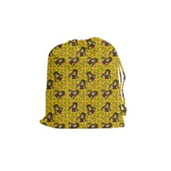 Girl With Popsicle Yellow Floral Drawstring Pouch (medium) by snowwhitegirl