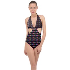 Eighties Bugs Halter Front Plunge Swimsuit by snowwhitegirl