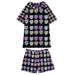 Valentine Hearts Black Kids  Swim Tee And Shorts Set