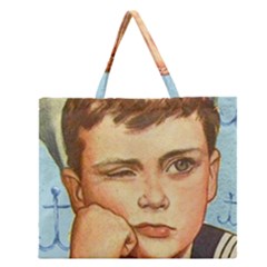 Retro Boy Zipper Large Tote Bag by vintage2030