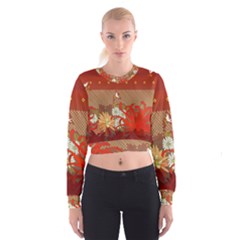 Abstract Background Flower Design Cropped Sweatshirt