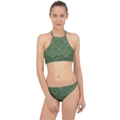 Damask Green Racer Front Bikini Set