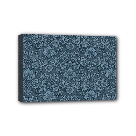 Damask Blue Mini Canvas 6  X 4  (stretched) by vintage2030