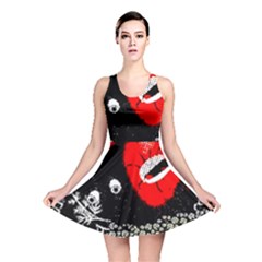 Red Poppy Flowers On Gray Background By Flipstylez Designs Reversible Skater Dress by flipstylezfashionsLLC