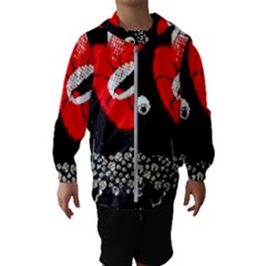 Red Poppy Flowers On Gray Background By Flipstylez Designs Hooded Windbreaker (kids) by flipstylezfashionsLLC