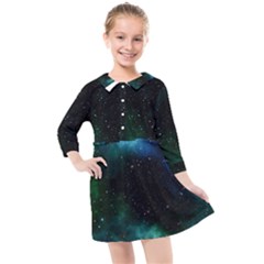 Galaxy Sky Blue Green Kids  Quarter Sleeve Shirt Dress