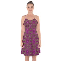 Modern Asian Ornate Pattern Ruffle Detail Chiffon Dress by dflcprints