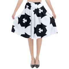 Black And White Pattern Flared Midi Skirt