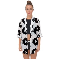 Black And White Pattern Open Front Chiffon Kimono