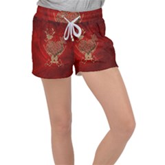 Wonderful Decorative Heart In Gold And Red Women s Velour Lounge Shorts by FantasyWorld7